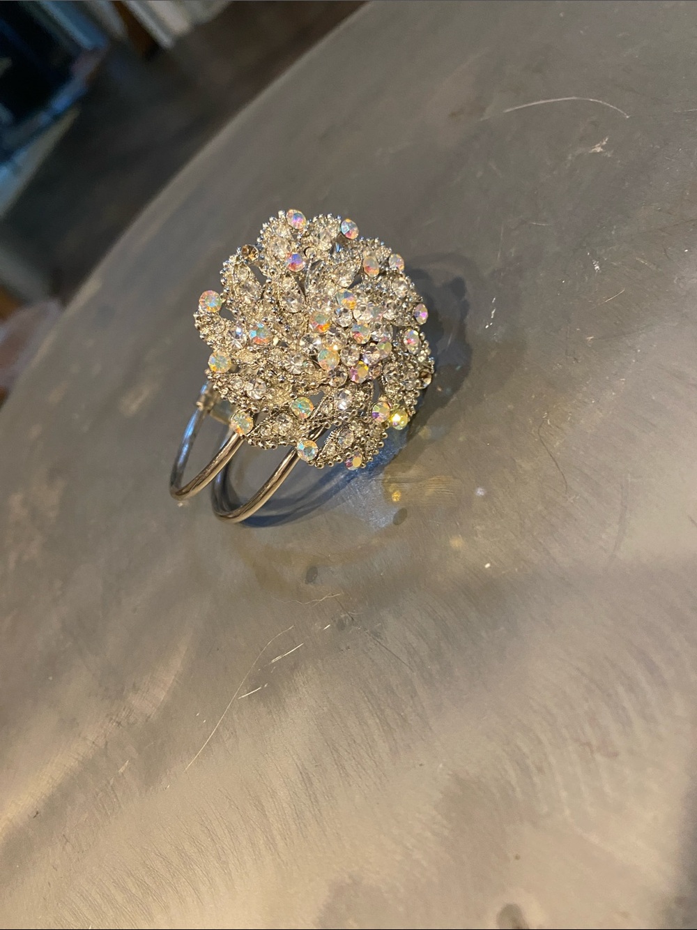 Aurora Crystal Floral Cocktail Ring - Silver Tone